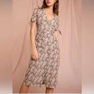 Rouje Leina tie-sleeve Floral Button-Front Midi Dress size  36**READ**